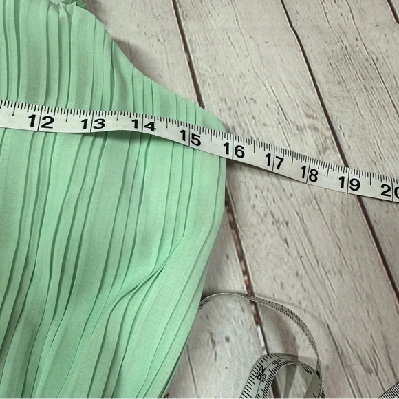 BCBGMAXAZRIA Louisa Opaline Green Pleated Dress sz 4 hi-low halter tie high neck - Picture 3 of 11